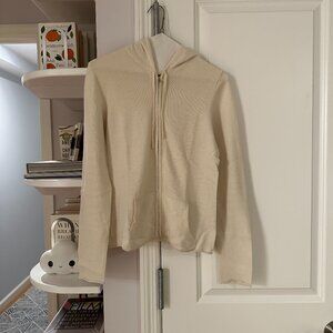 Ivory J.Crew 100% Cashmere Hooded Zip Up Cardigan - Size M